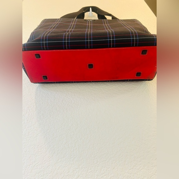 Kate Spade Plaid Tote Bag Womens Large Navy Blue Red Good Canvas Tartan Shoulder - Picture 3 of 11